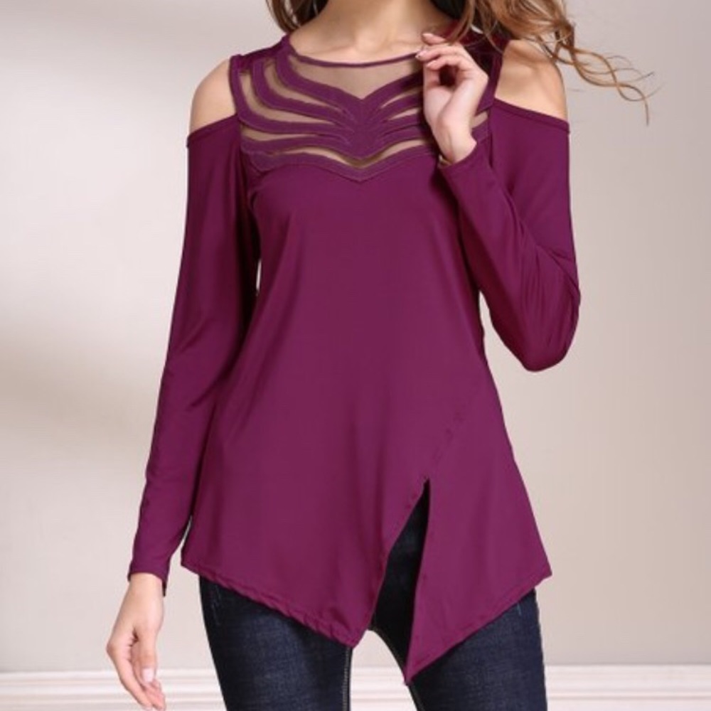 Purple mesh yoke cut out top - Fee Et Rit